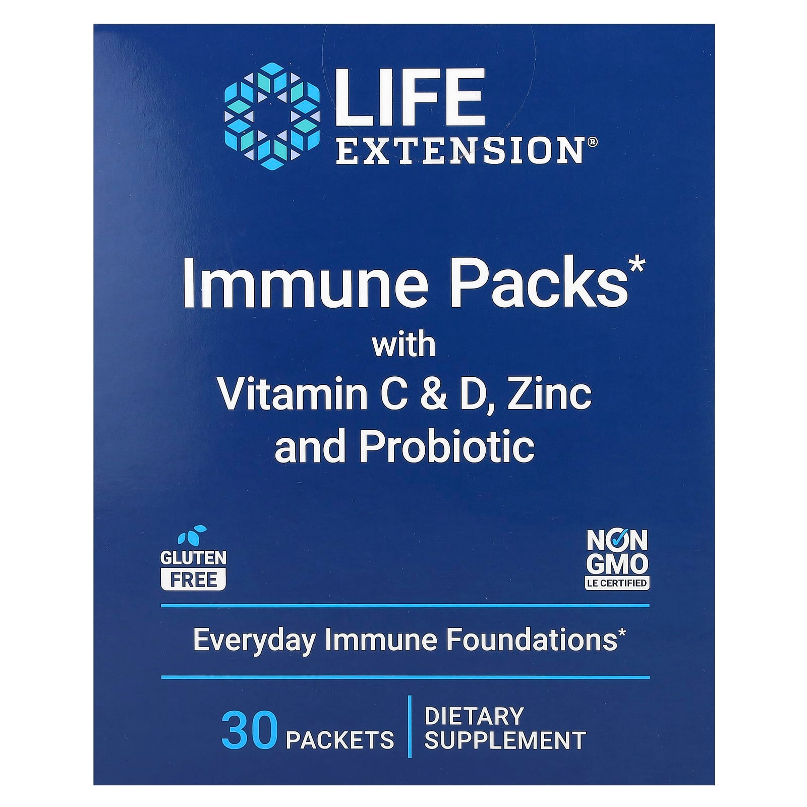 Life Extension, Immune Packs With Vitamin C & D, Zinc And Probiotic, 30 Packets UPC 737870242536 | HiLife Vitamins